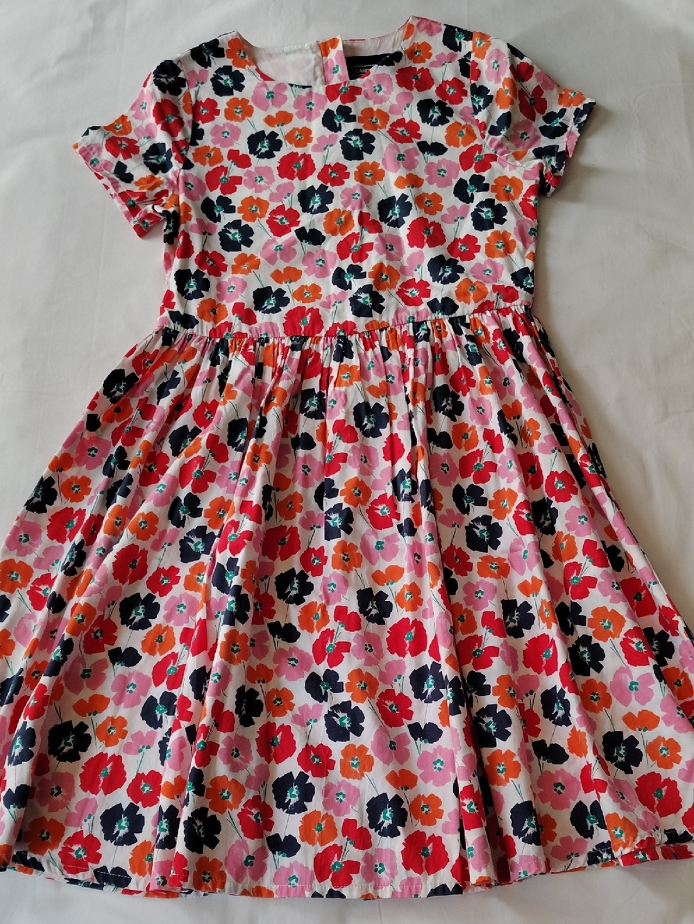 Lands' End Girls' Pink Floral Short-Sleeve Cotton Dress Size 16 EUC